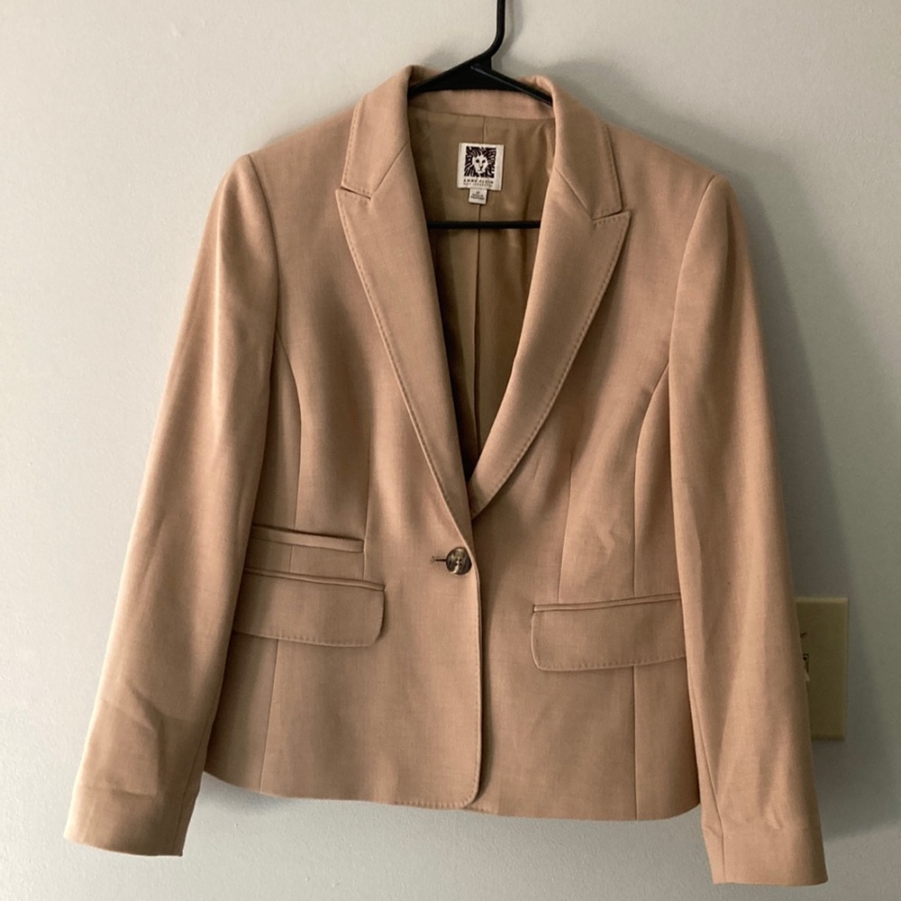 Vintage blazer Anne Klein tan/cream petite v neck